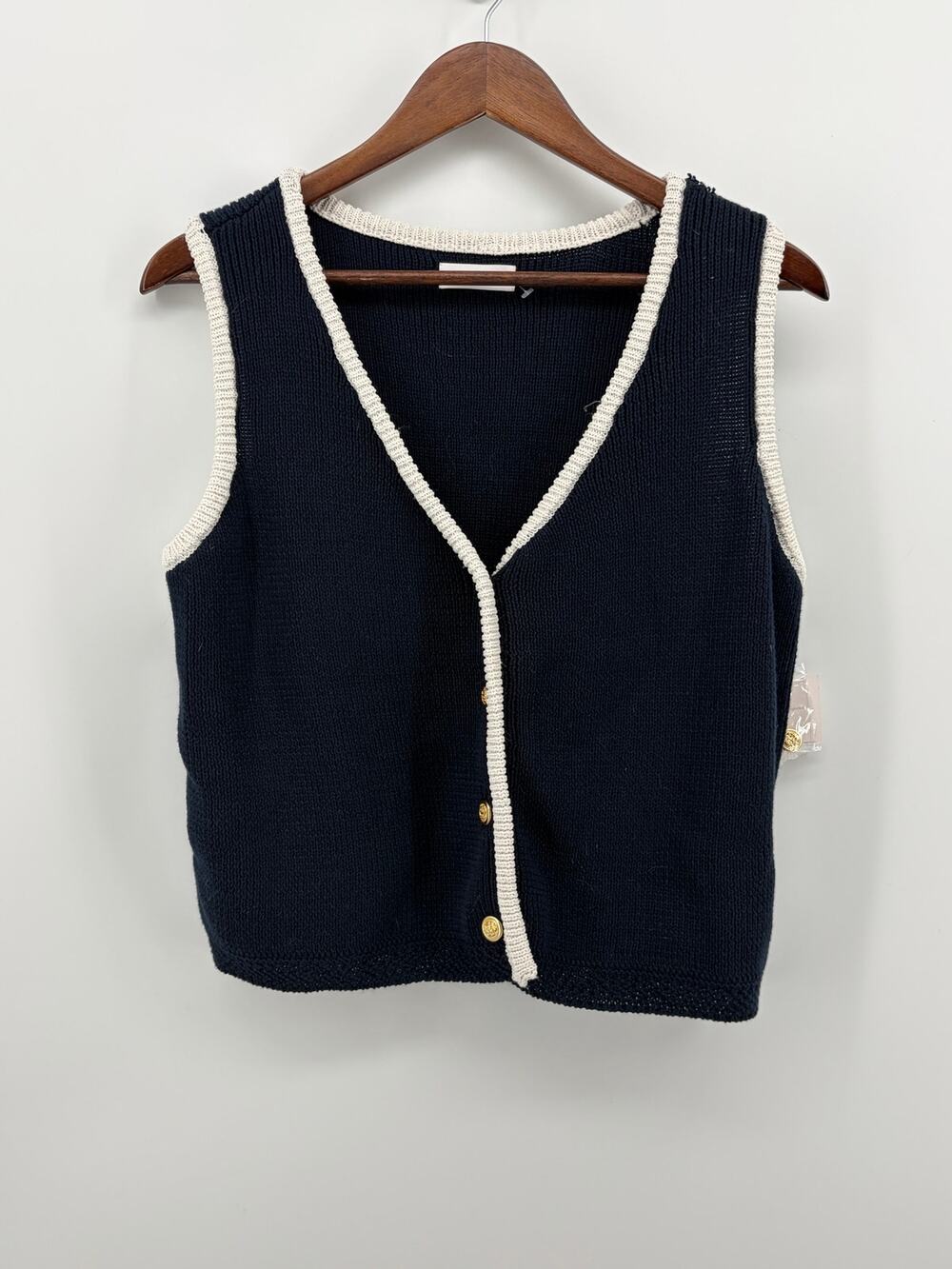 Lauren Conrad Juniors Large Navy & White Knit‎ Sweater Vest 4 Button NWT